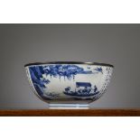 A Chinese blue and white porcelain bowl 'calligraphy and boat scene', Kangxi period (9.5x18cm) (*)