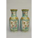 A pair of Canton vases with turquoise background 'birds', 19th century (h44cm) (*)