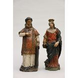 Two terracotta statues of saints, 17th-18th century (h57-82cm) (*)