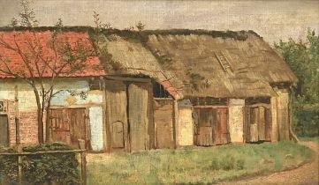 Emile De la Montagne: painting (o/p) 'Farm' (26x43.5cm)