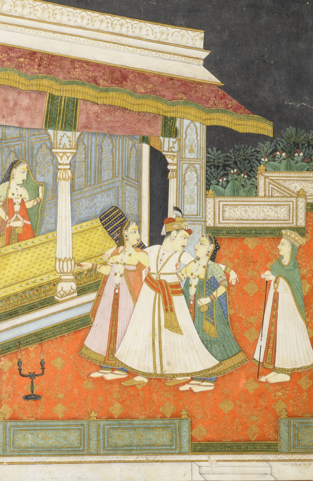 Indian Miniature 'Krishna and the harem women' (30x39cm)