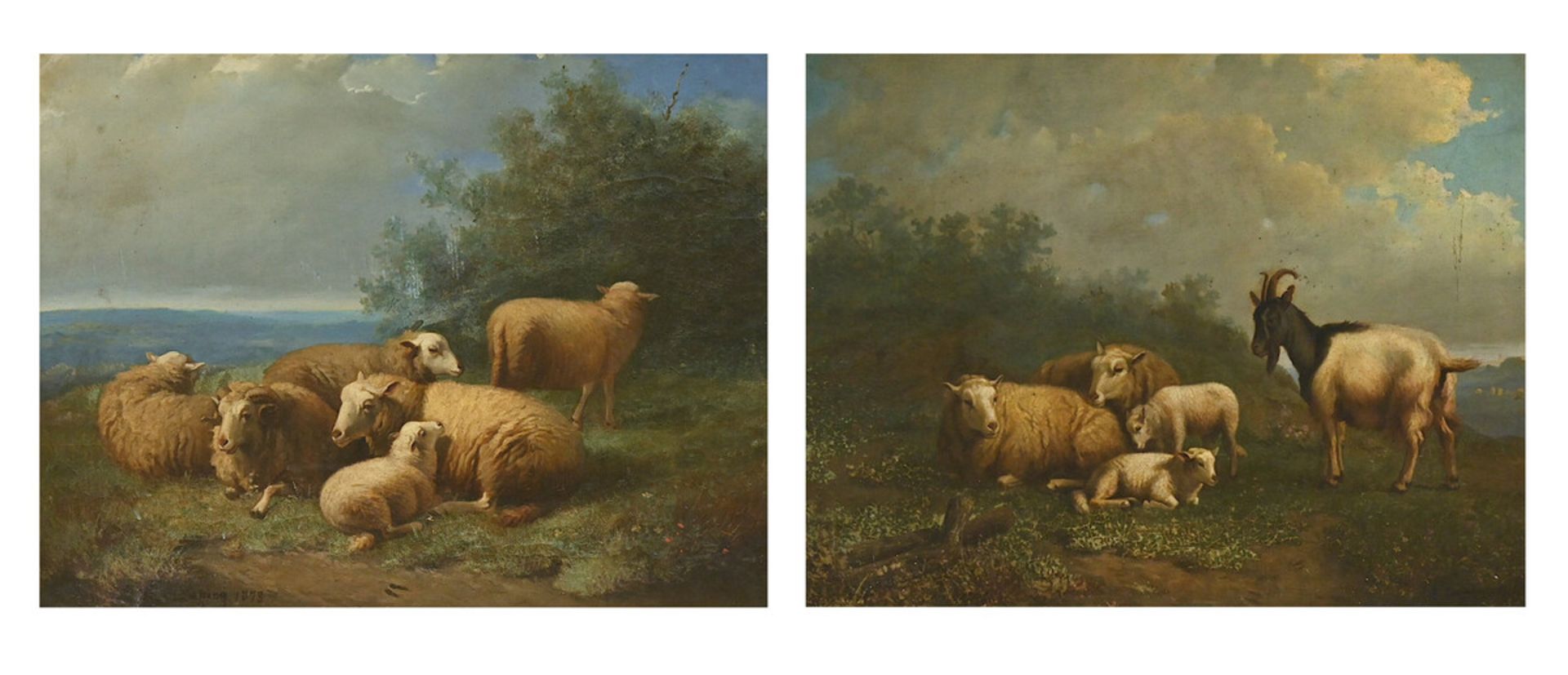 Deforcq: a pair of paintings (o/c) 'sheep' (44x57cm) (*)
