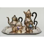 Four-piece silver coffee and tea set on tray (pot 30cm) (5210gr.)