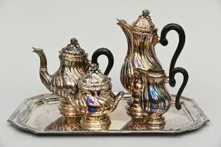 Four-piece silver coffee and tea set on tray (pot 30cm) (5210gr.)