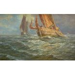 Albert Isidore De Vos: painting (o/c) 'fishermen on a rough sea' (71x111cm)