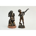 Two bronze statues: Auguste Moreau 'prÈlude' (h34cm) and 'putto' (h30cm)