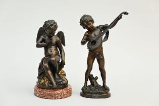 Two bronze statues: Auguste Moreau 'prÈlude' (h34cm) and 'putto' (h30cm)