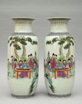 A pair of Chinese famille rose vases 'ladies making music', 1970s (h61.5cm)