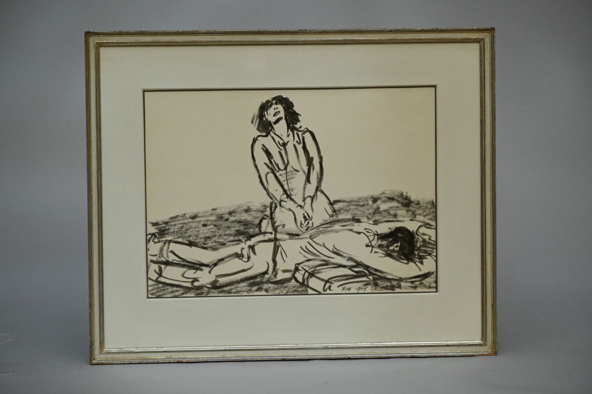 Frans Masereel 1945: ink drawing 'grieving mother' (31.5x44cm) - Bild 2 aus 5