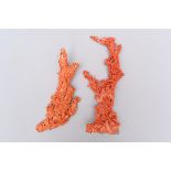 Two coral sculptures 'ladies' and 'branches' (h 23.5cm - 25.5cm) (*)