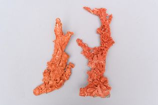 Two coral sculptures 'ladies' and 'branches' (h 23.5cm - 25.5cm) (*)