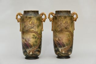 A pair of Japanese earthenware vases 'eagles' (h55cm) (*)