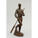 Signed illegibly: terracotta statue 'African man with oar' (h74cm) (*)