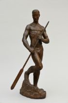 Signed illegibly: terracotta statue 'African man with oar' (h74cm) (*)