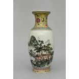 Vase in Chinese porcelain 'mountain landscape', 1970s (h54cm)