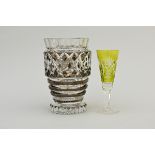 Val Saint Lambert vase in crystal (h30cm) and yellow vase in crystal (h25cm)