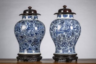 A pair of Chinese blue and white vases 'phoenixes', Kangxi period (h34cm) (*)