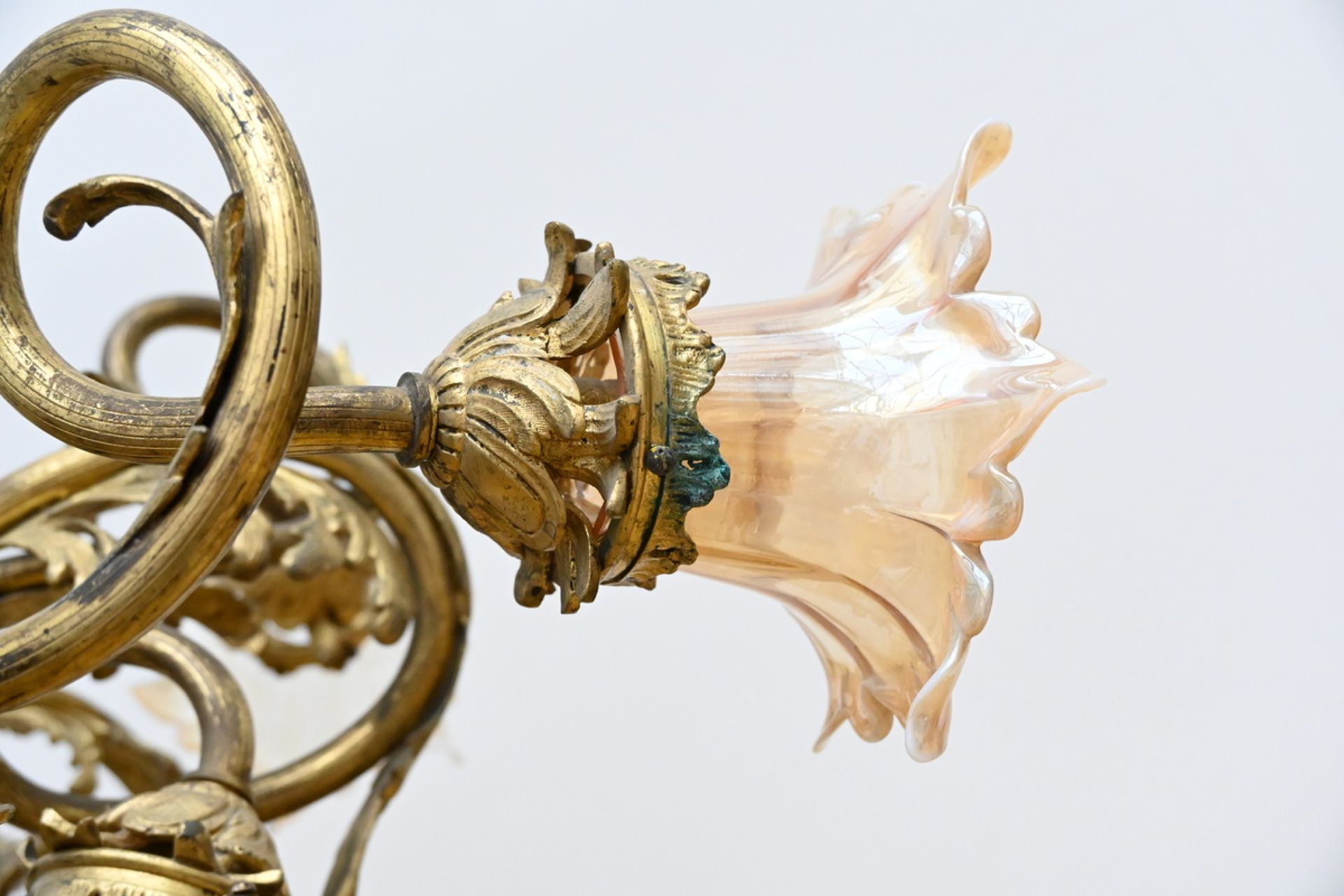 Bronze Louis XV style chandelier with glass shades (h106 dia80cm) (*) - Image 3 of 4