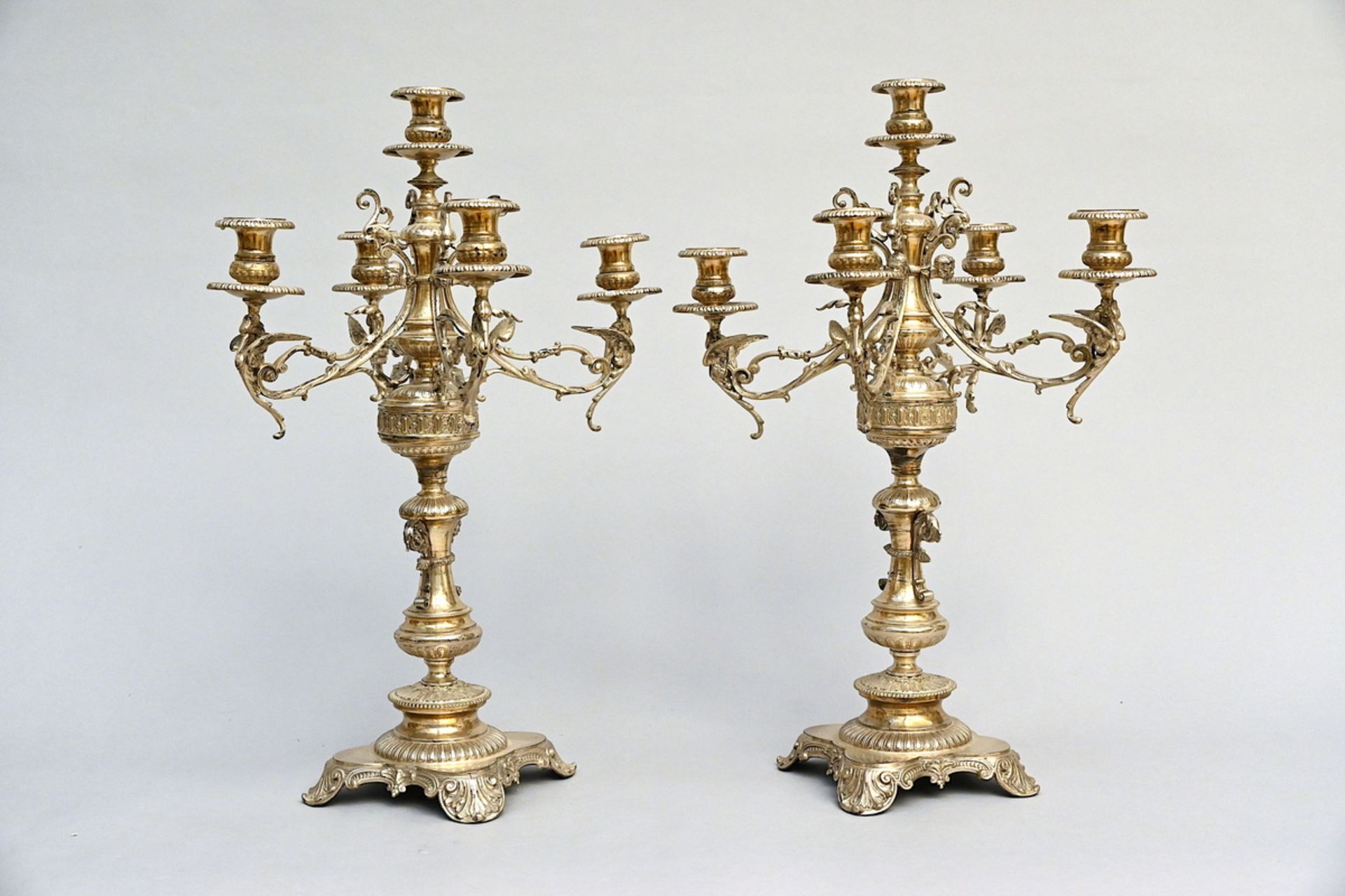 A pair of silverplated four-armed candlesticks (h59cm) - Image 3 of 5