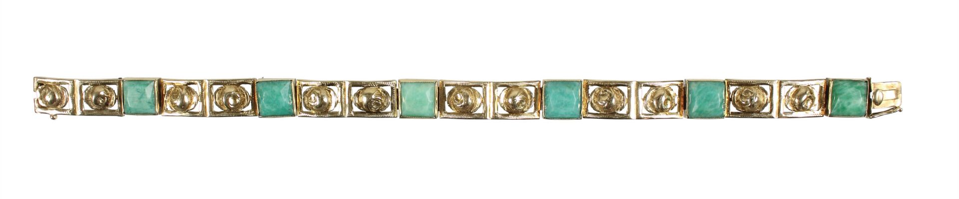 Armband, ART-DECO 1930/40er Jahre, GG 585/000, 6 quadratische Amazonite, Goldelemente mit ...
