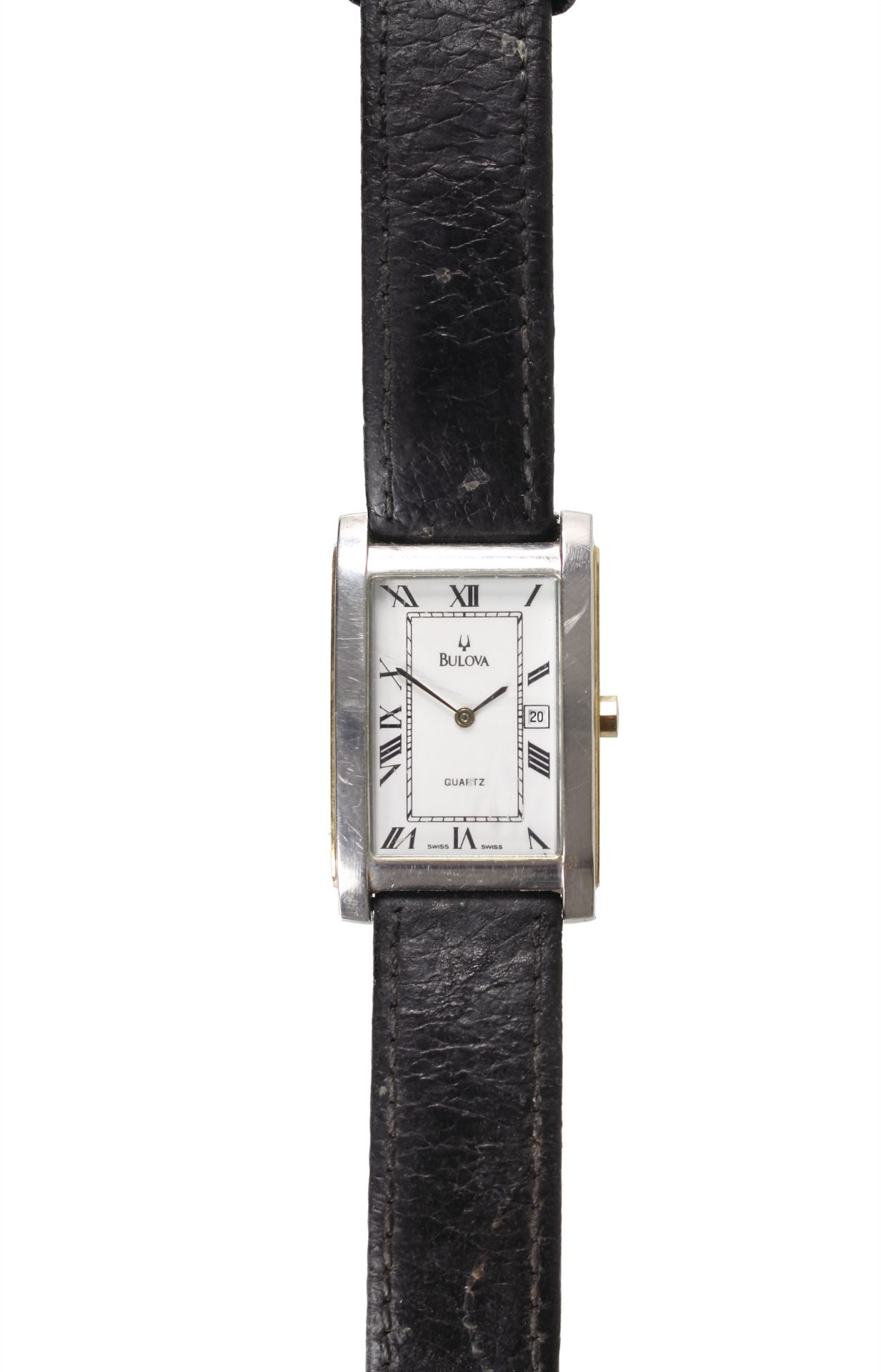 Herren-Armbanduhr, BULOVA, Stahl, Quarz, weißes Ziff.-Blatt mit röm. Index, Dat. auf 3 Uhr, ...