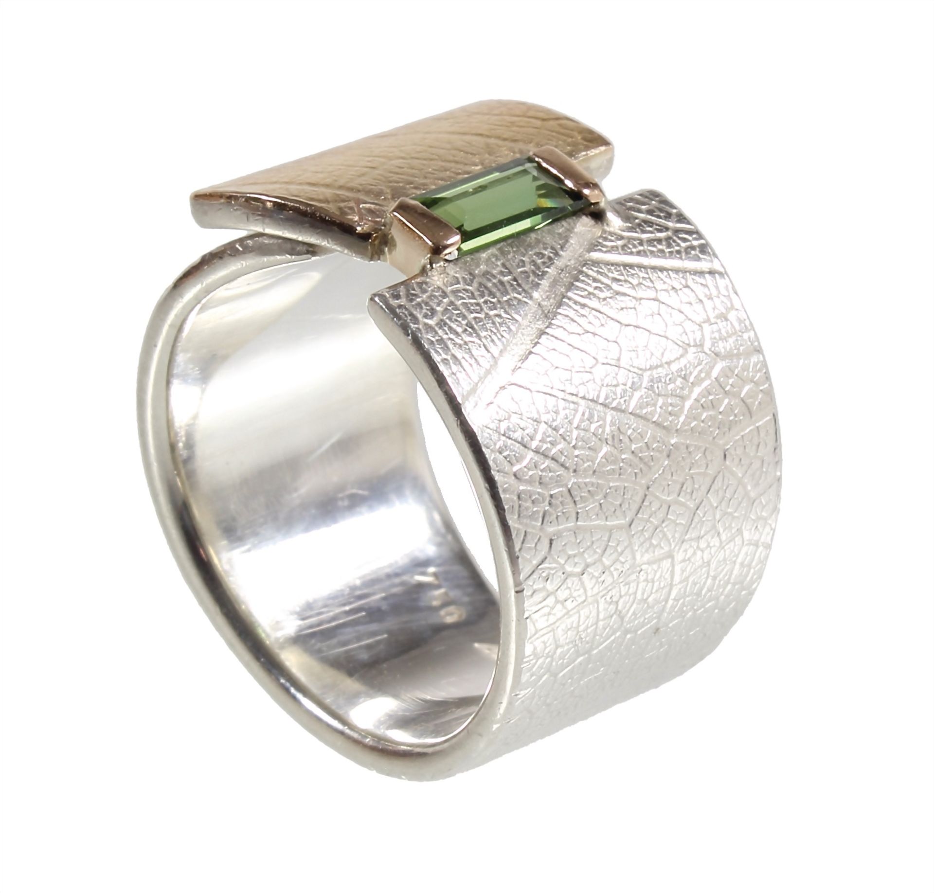 ring, unique item, silver 925/000, tourmaline with baguette-cut, 750/000 gold soldered, width ... - Image 3 of 3