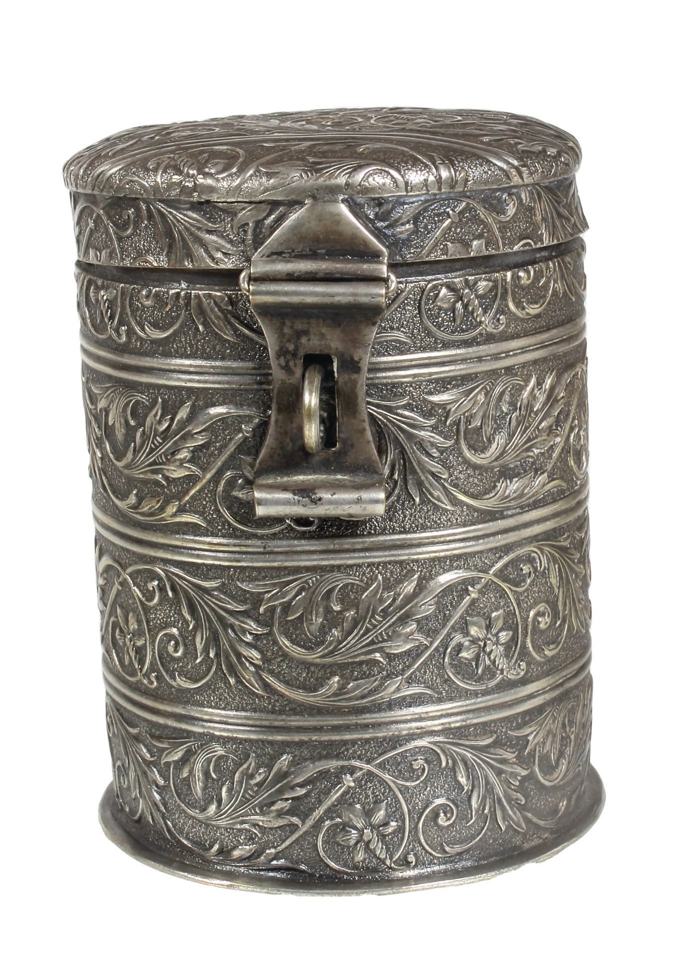 money box with handles around 1900, silver (tested), all round floral ornament, diameter  = ... - Image 3 of 3