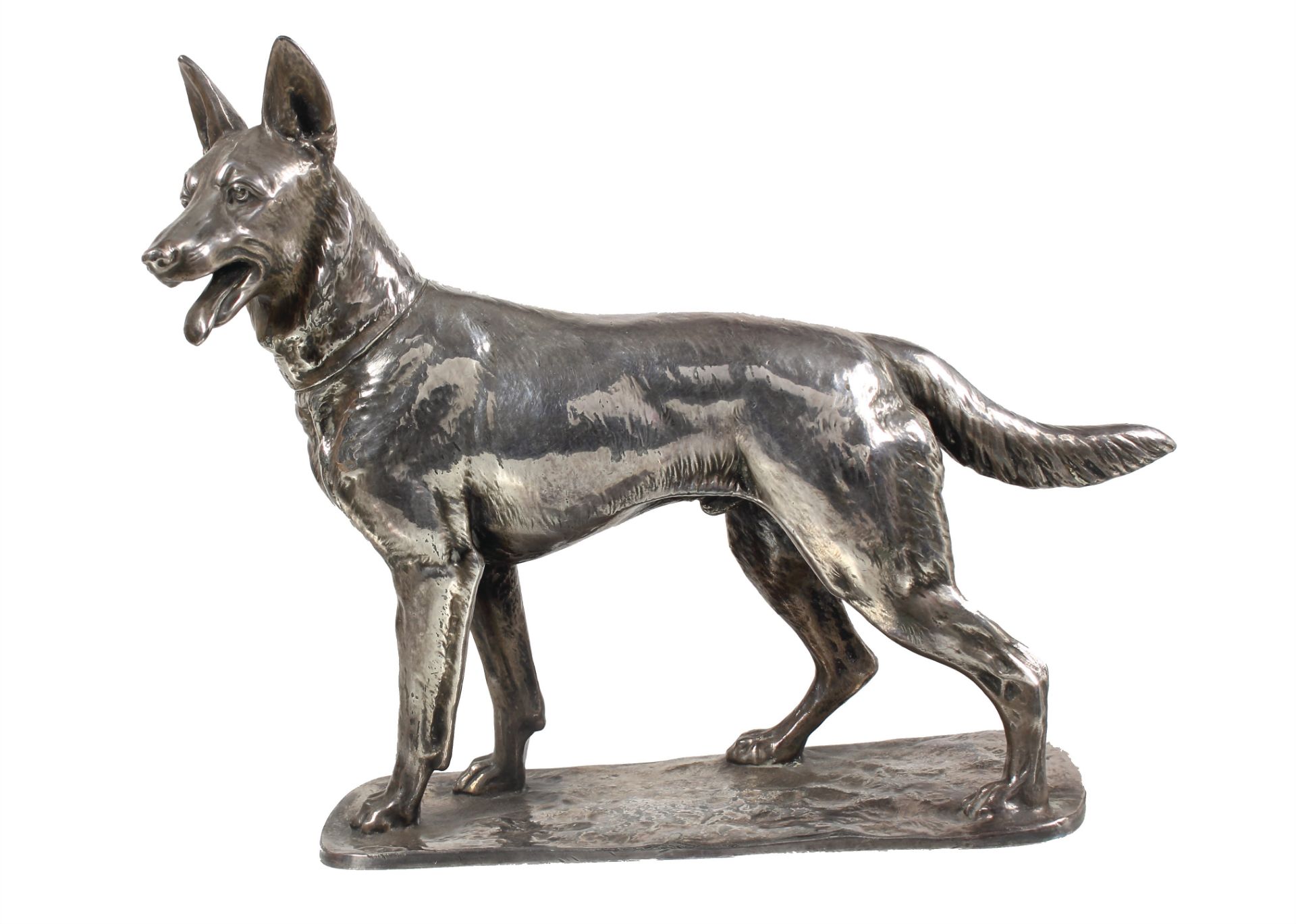 ALSATIAN on a base, WMF, design: FRITZ DILLER 1875-1946, signed WMF l/O H (silver-plated), ...