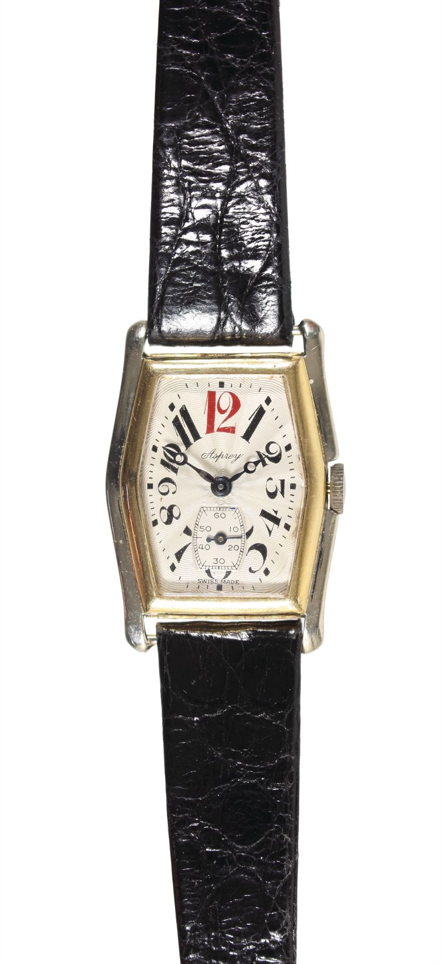 Damen-Armbanduhr, ART-DECO 1930/40er Jahre, Handaufzug, GG/WG 750/000, sig. Asprey, arab. ...