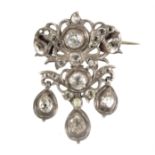 Brosche um 1780/90, Silber, verspiegelte Strass-Steine (diente als Diamant Ersatz), 3 ...
