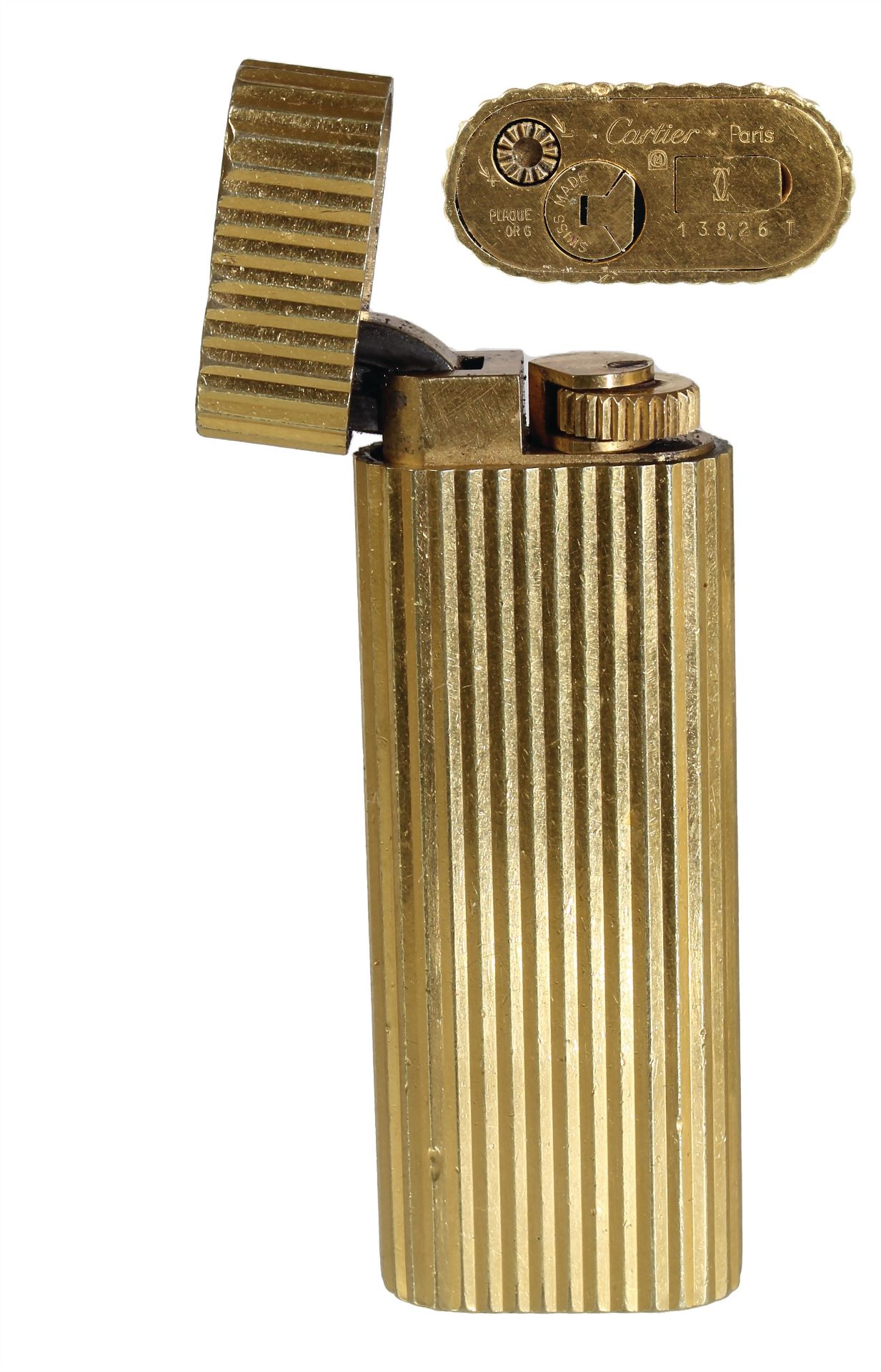 Gas-Feuerzeug, VINTAGE, CARTIER Paris SWISS MADE, vergoldet, N° 1 38 26 T, L = 70,0 mm, ...