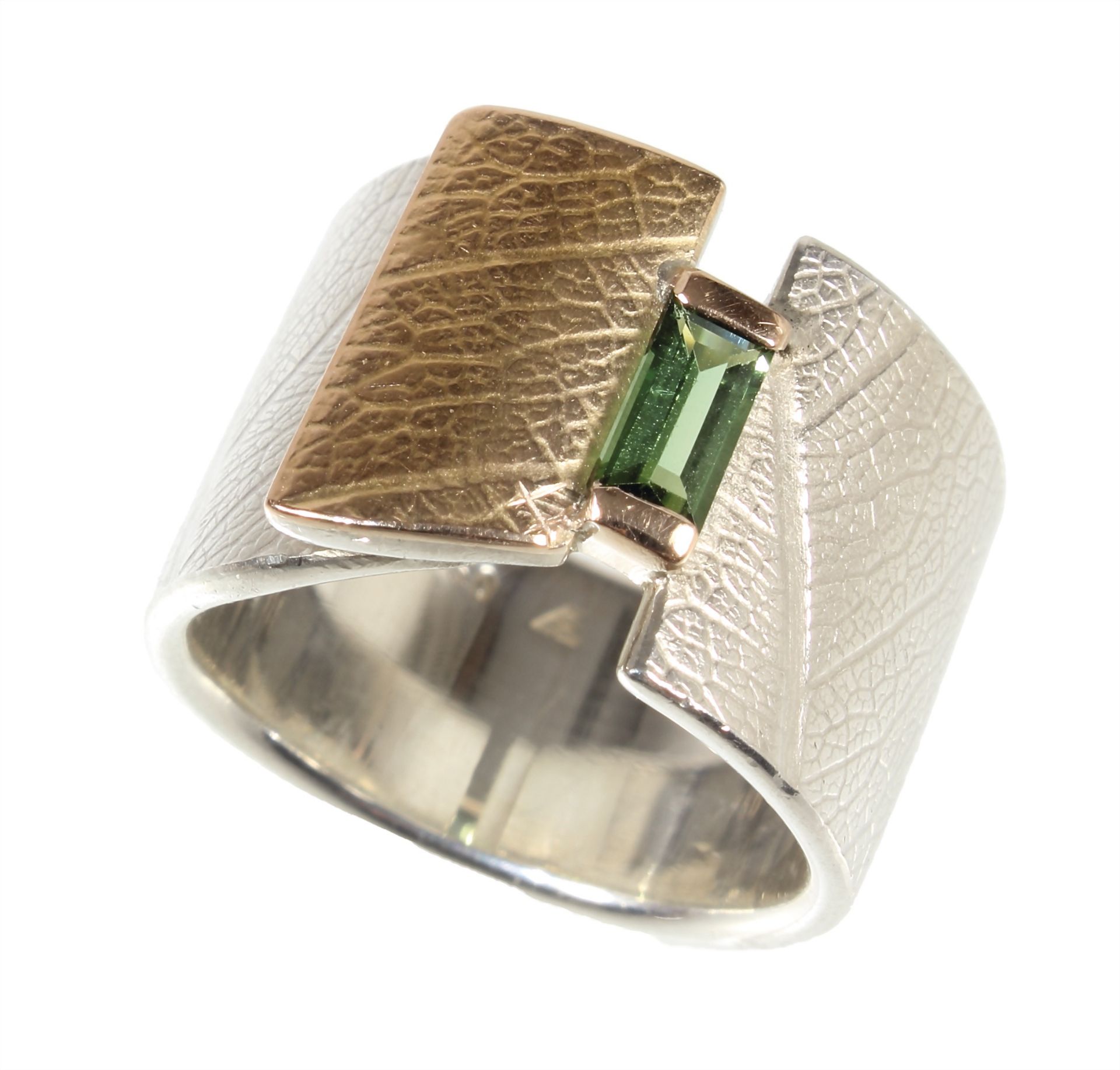 ring, unique item, silver 925/000, tourmaline with baguette-cut, 750/000 gold soldered, width ...