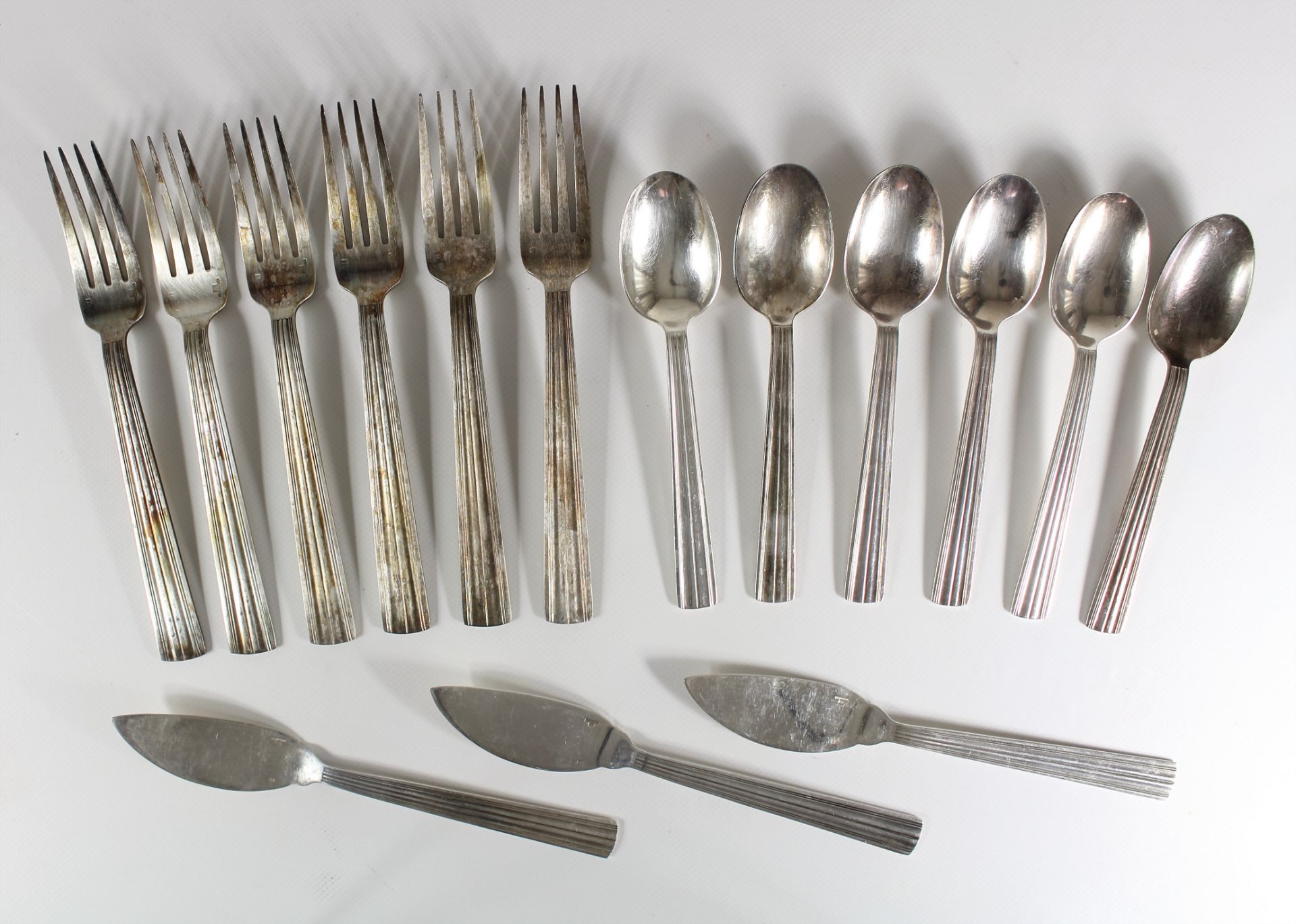 cutlery with 15 pieces, CHRISTOFFLE (MIRA LUC LANEL), ART-DECO 1930-'40s, silver-plated, ...