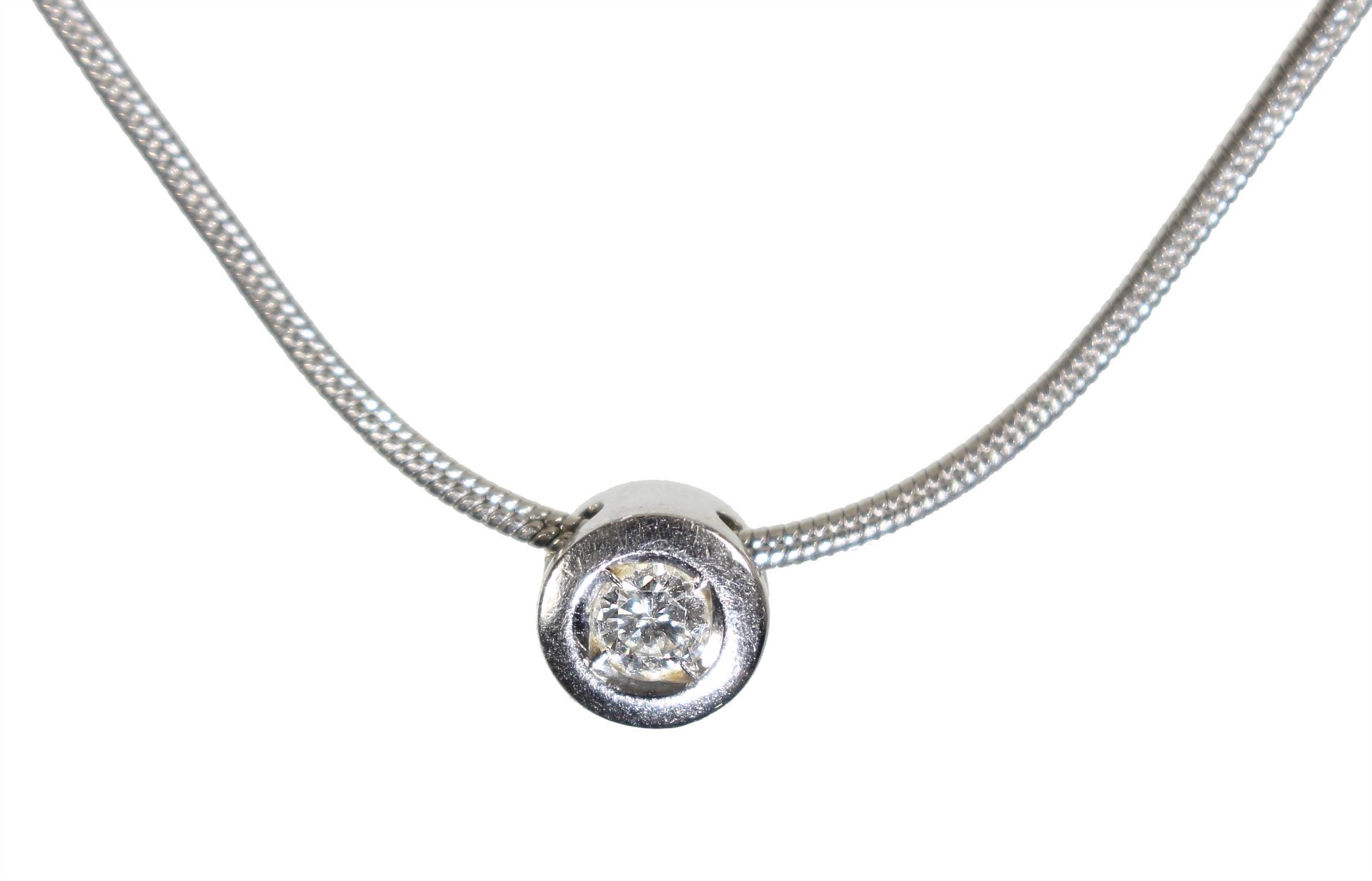 Collier, WG 750/000, Anhänger mit Brillant ca. 0,10 ct tw-vsi, Schlangenkette L = 41,8 cm, ...