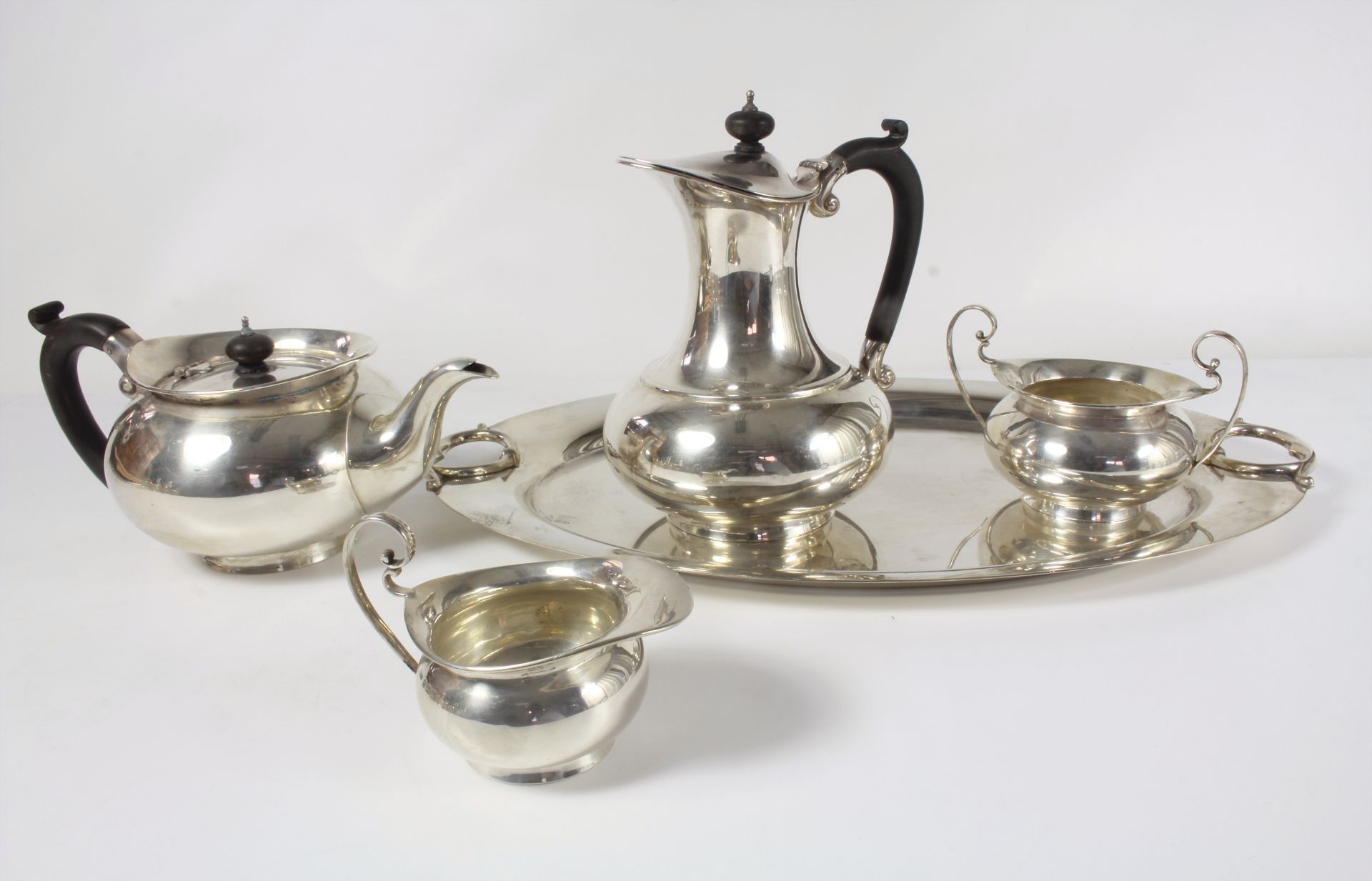 4 pieces Service: Birmingham 1920, 925/000 (sterling silver), coffee pot, height = 19,5, ...