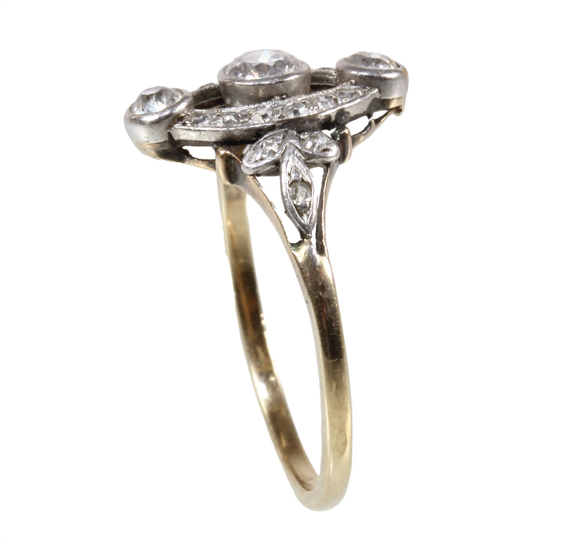 ring, ART-DECO 1920/'30s, yellow gold 585/000, central old cut-diamond c. 0.26 ct white ... - Image 3 of 3