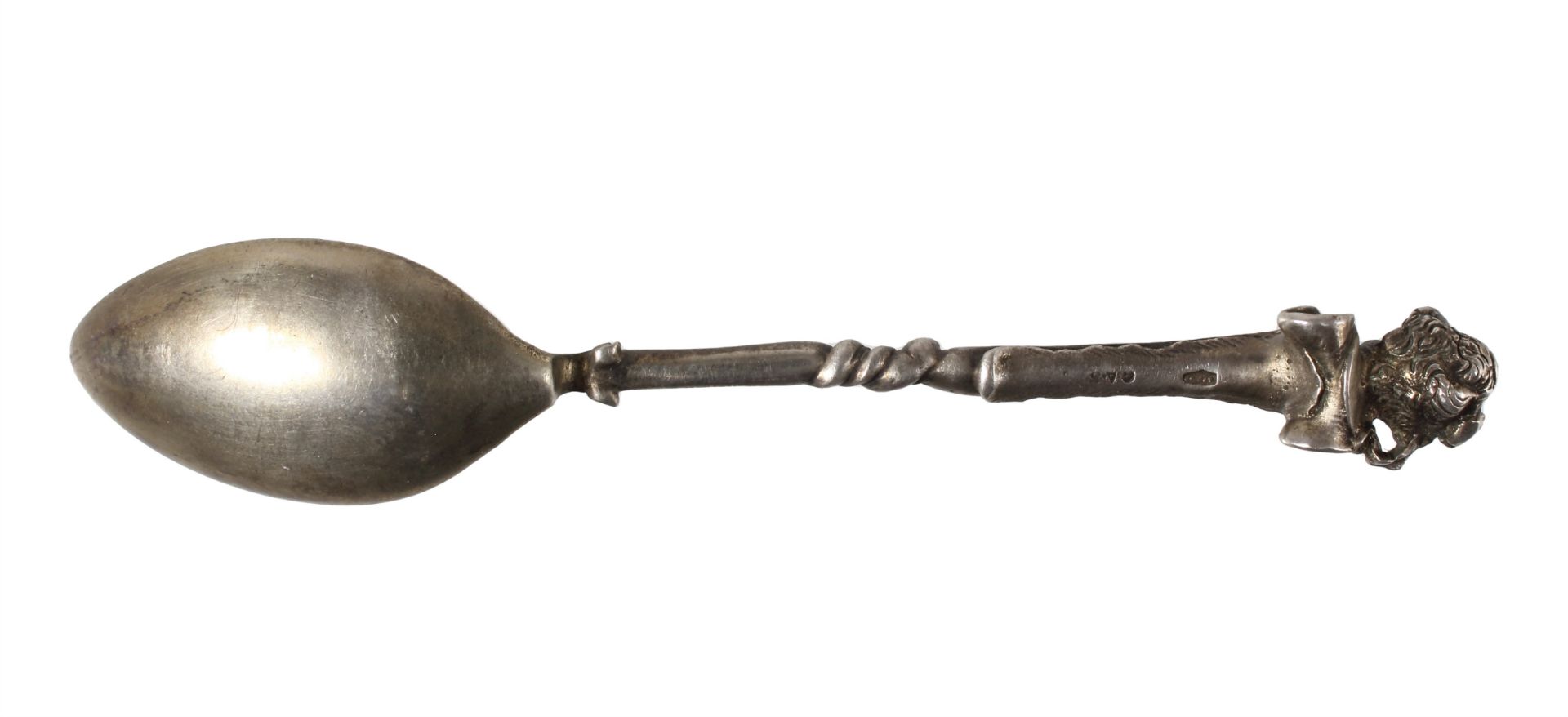 mocha spoon, Vienna around 1900, silver, signed, G.A.S. (Anton Scheid), enamel picture: LIEGE ... - Image 2 of 3
