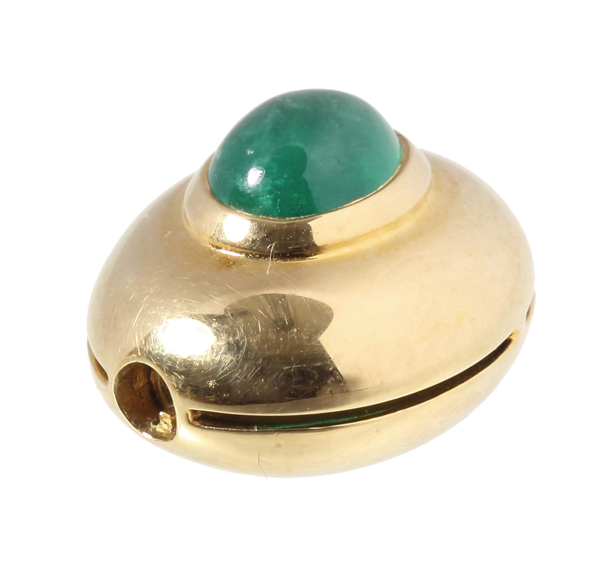 clasp, JÖRG HEINZ, yellow gold 750/000, signed JH (Jörg Heinz), 1 emerald cabochon c. 2.0 ct ... - Image 2 of 2