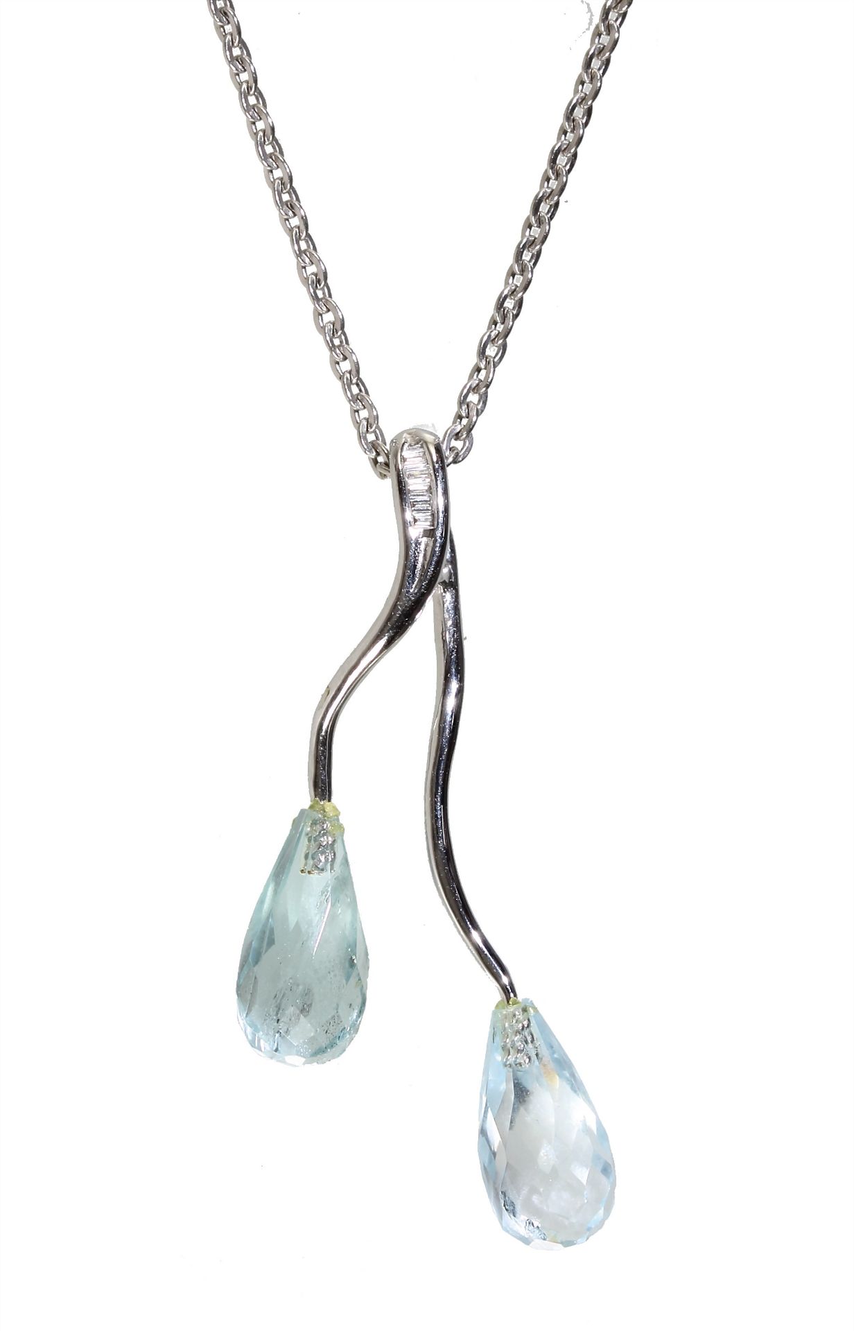 necklace: pendant, white gold 750/000, 2 faceted aquamarine drops, 5 diamonds with ...