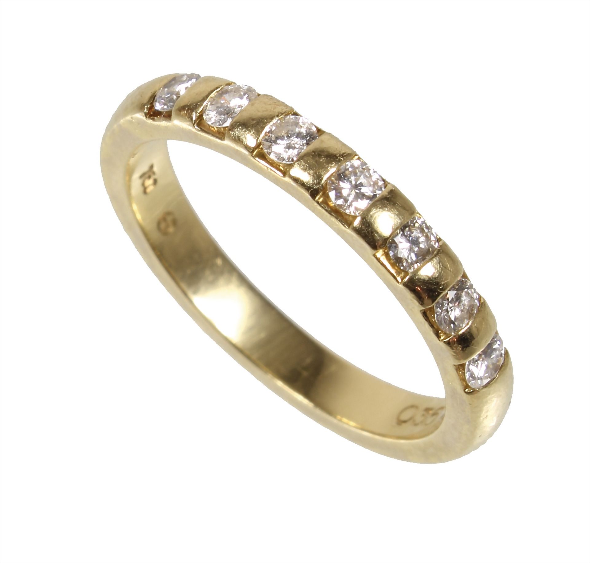 Ring (Teilmemoire), GG 750/000, 7 Brillanten 0,35 ct w-if (lupenrein), RW ca. 55,5; mit ...