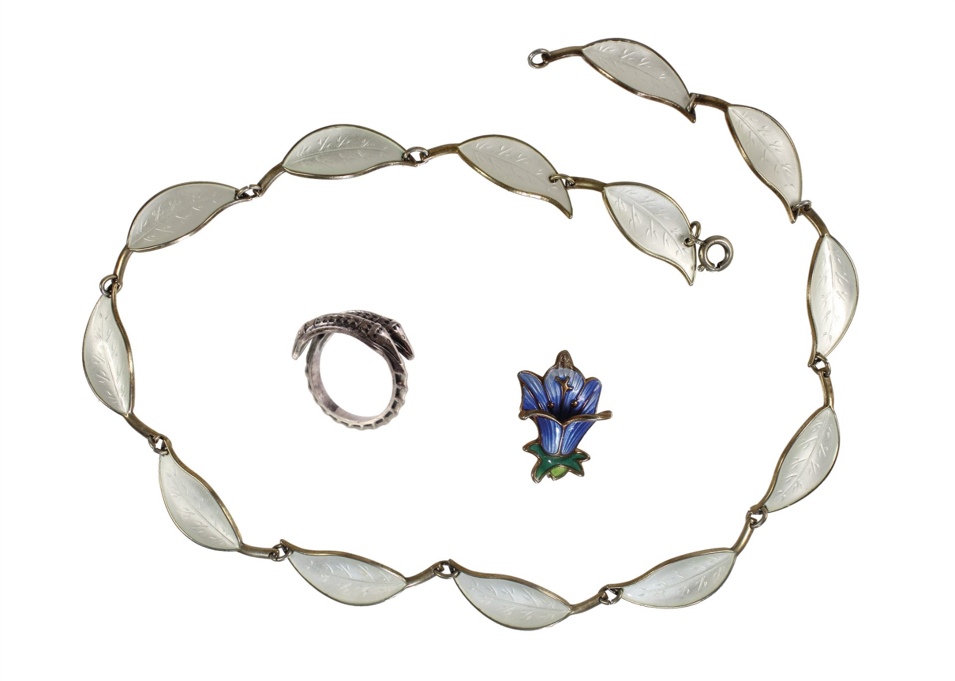 Lot: Silberschmuck von DAVID ANDERSON, 1 Collier, BLATT, Silber 925/000 verg., sig. D-A, ...