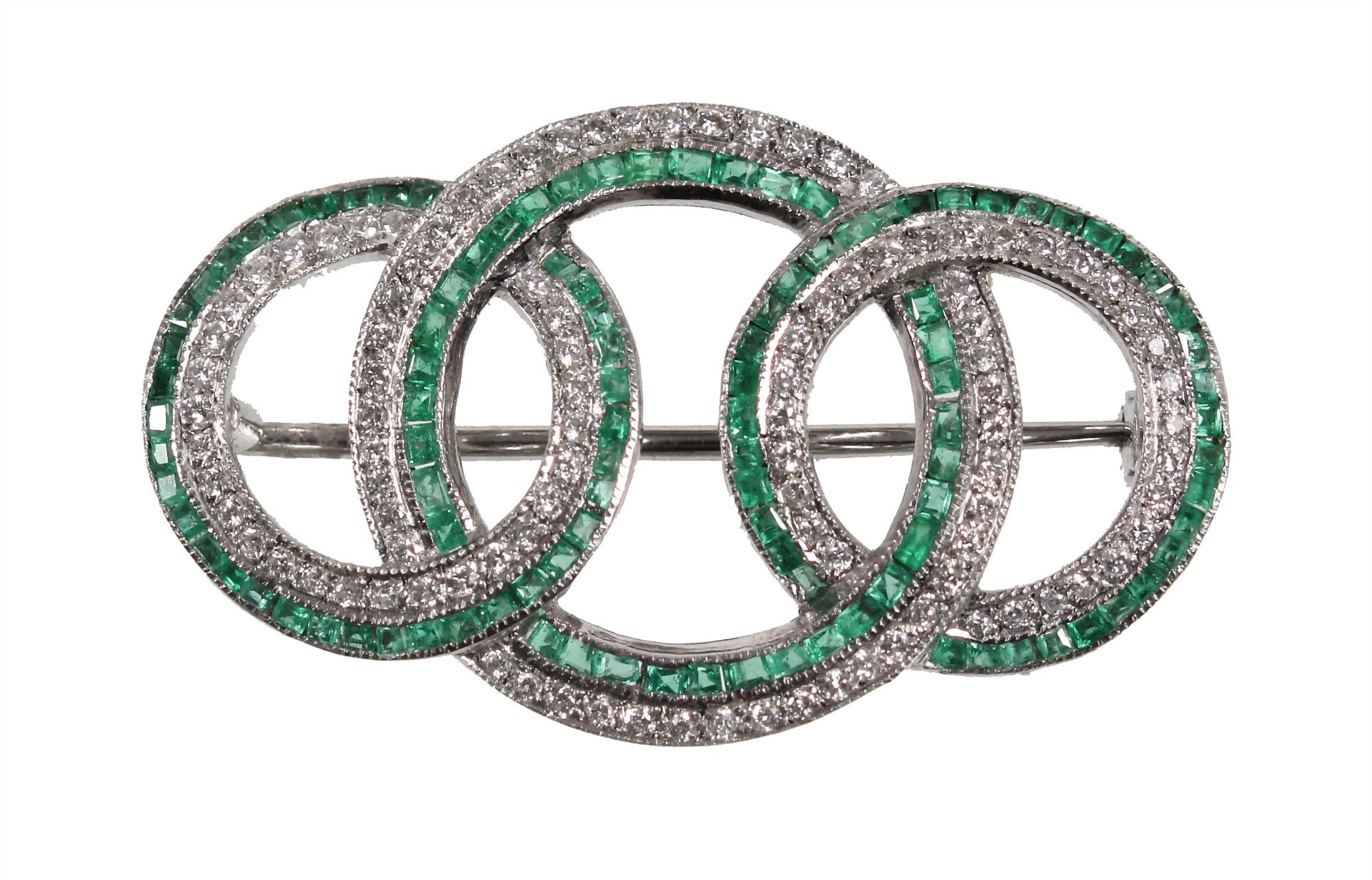 brooch in ART-DECO style, three circles, white gold 750/000 (tested), 100 brilliants c. 0.50 ... - Image 2 of 2