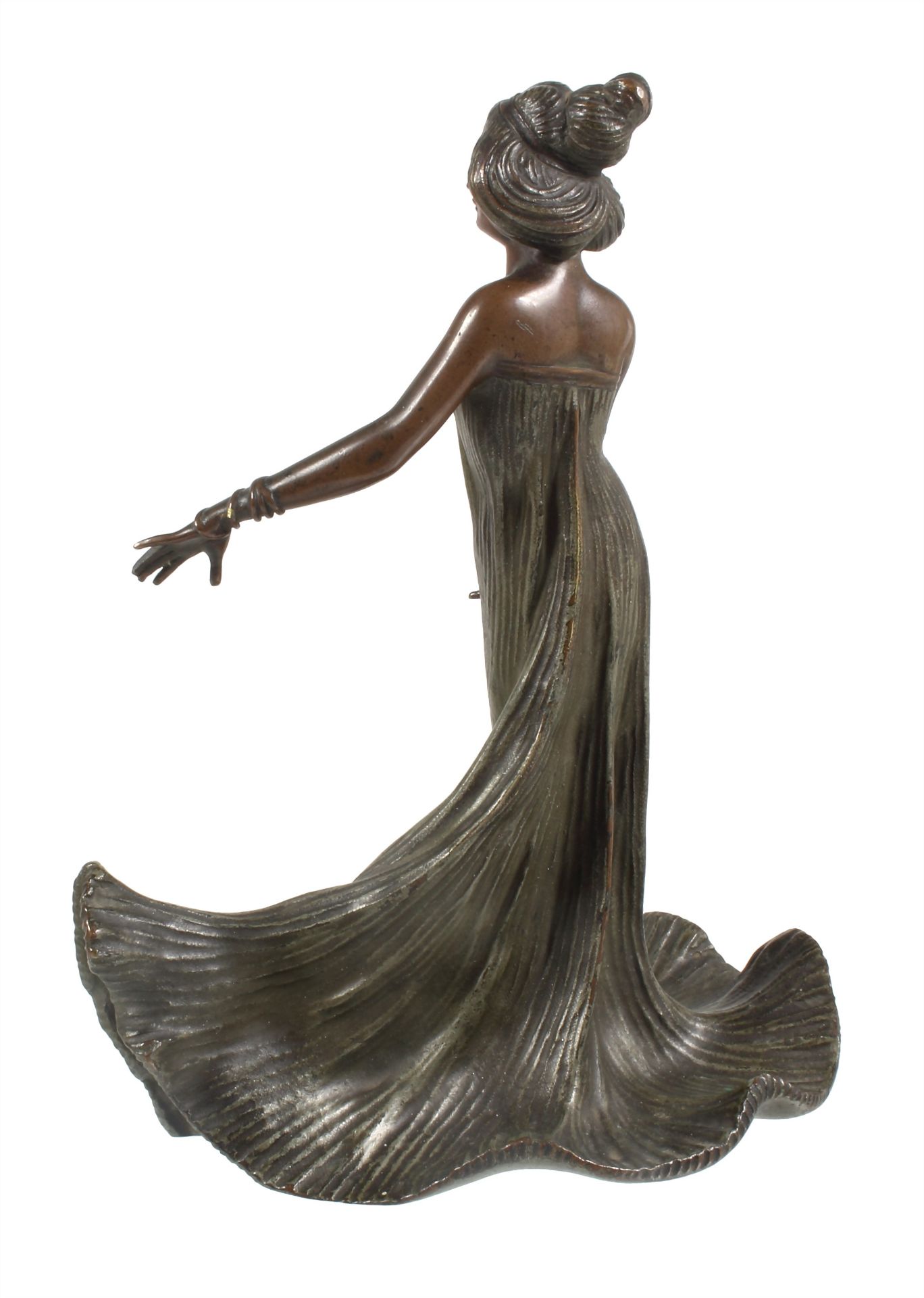 Wiener Bronze, JUGENDSTIL um 1900, Dame mit hoch gesteckten Haaren im wallenden Abendkleid, ... - Bild 2 aus 3