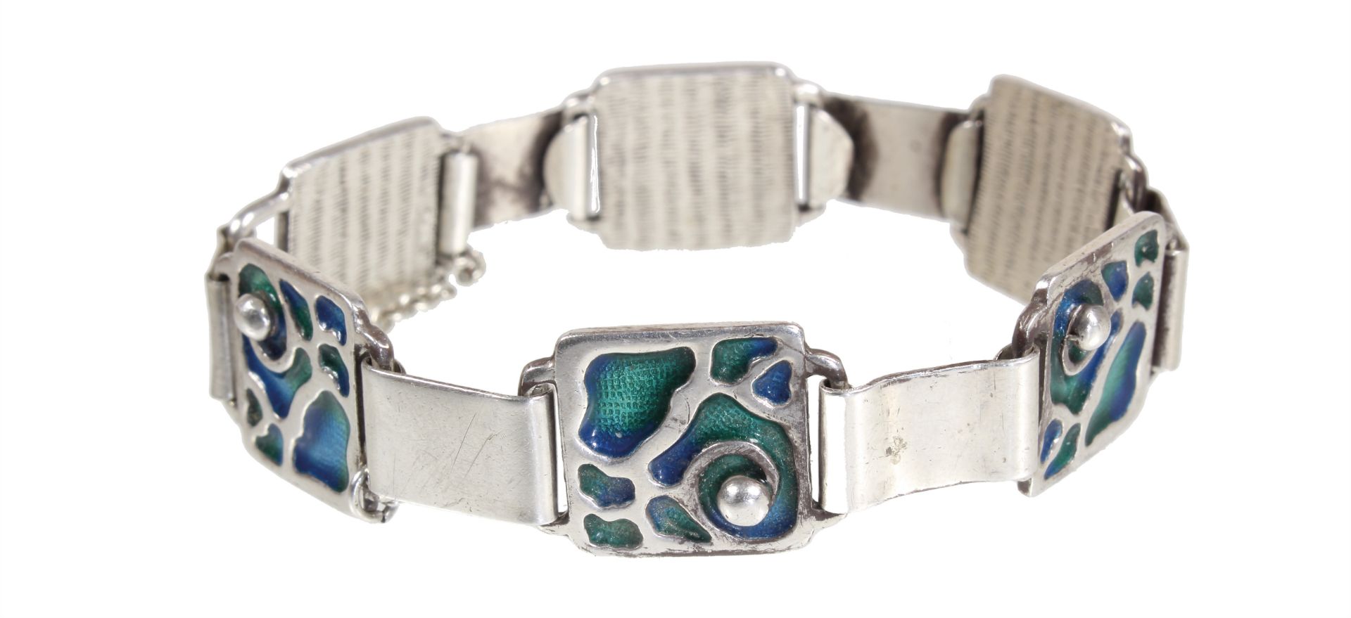 Armband, JUGENDSTIL um 1900, Silber, sig. MB & C (MURRLE & BENNET Co), 6 Stck. quadratische ...