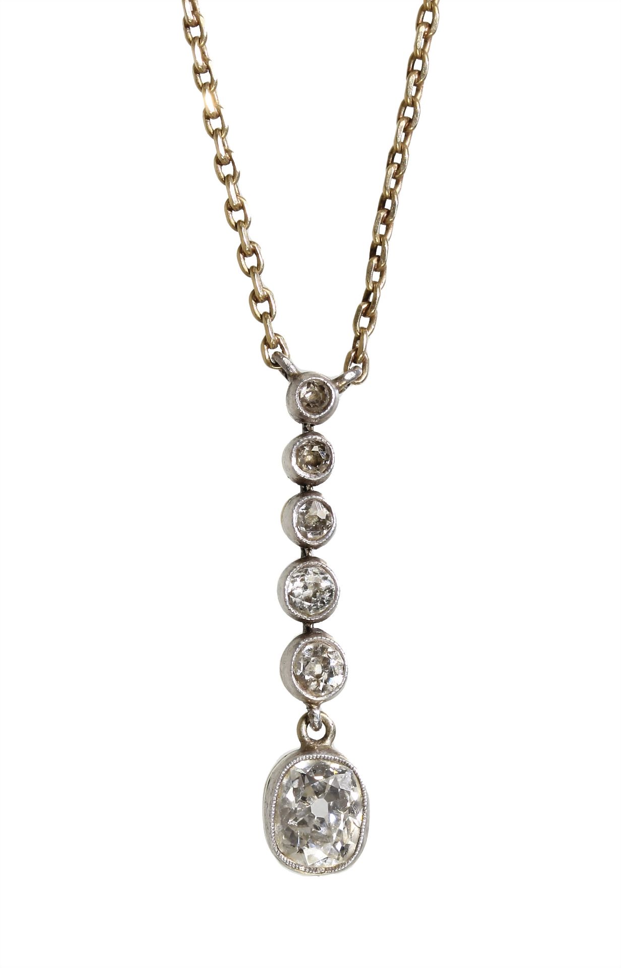 necklace/pendant, ART-DECO 1920/'30s, yellow gold 585/000, a hanging old cut diamond (c. 6,0 x ...