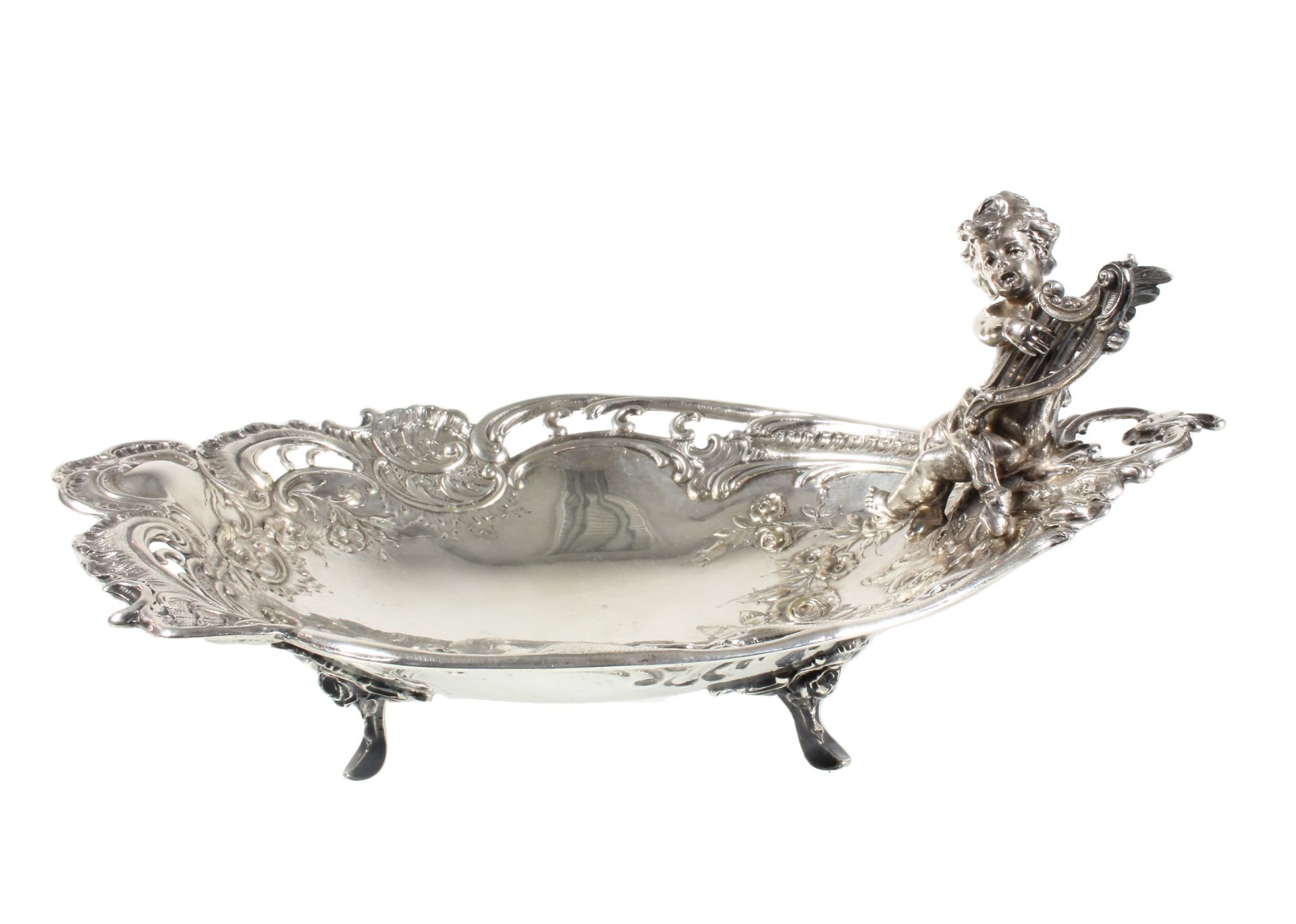 bowl late 19th century, silver 800/000, signed, textured flowers, edge with pierced worked ...