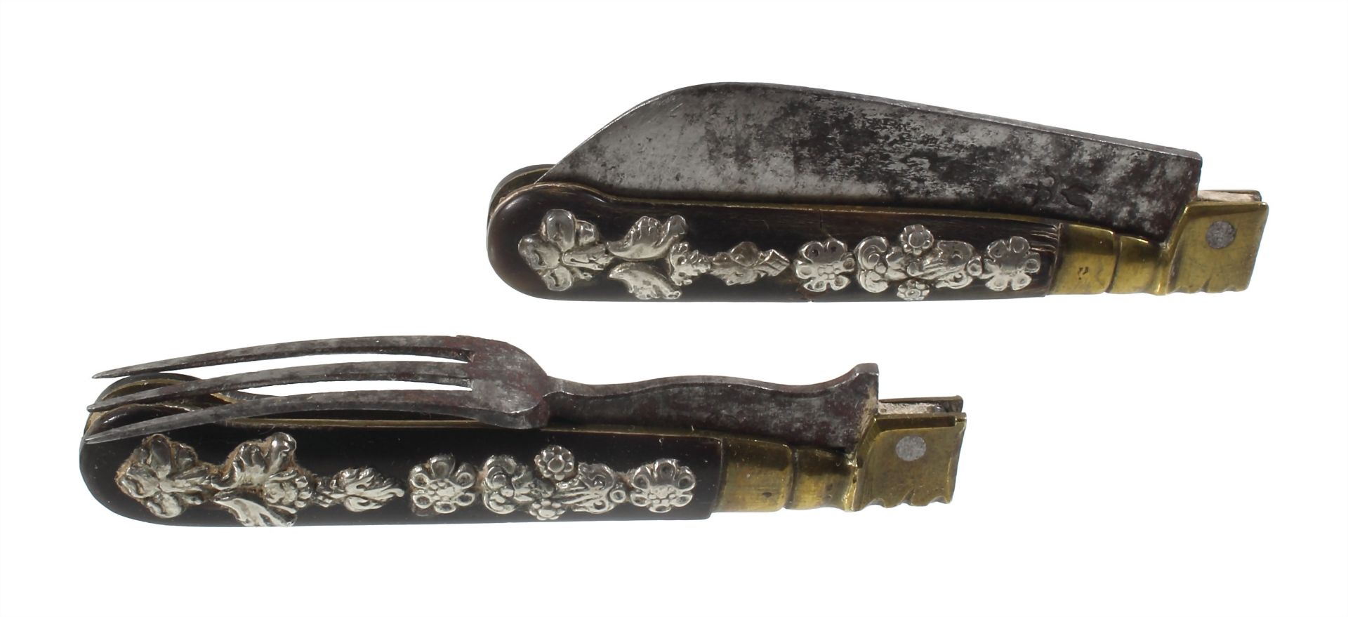 travel cutlery from the baroque, probably France around 1750/80, knife and  fork are foldable, ... - Image 3 of 4