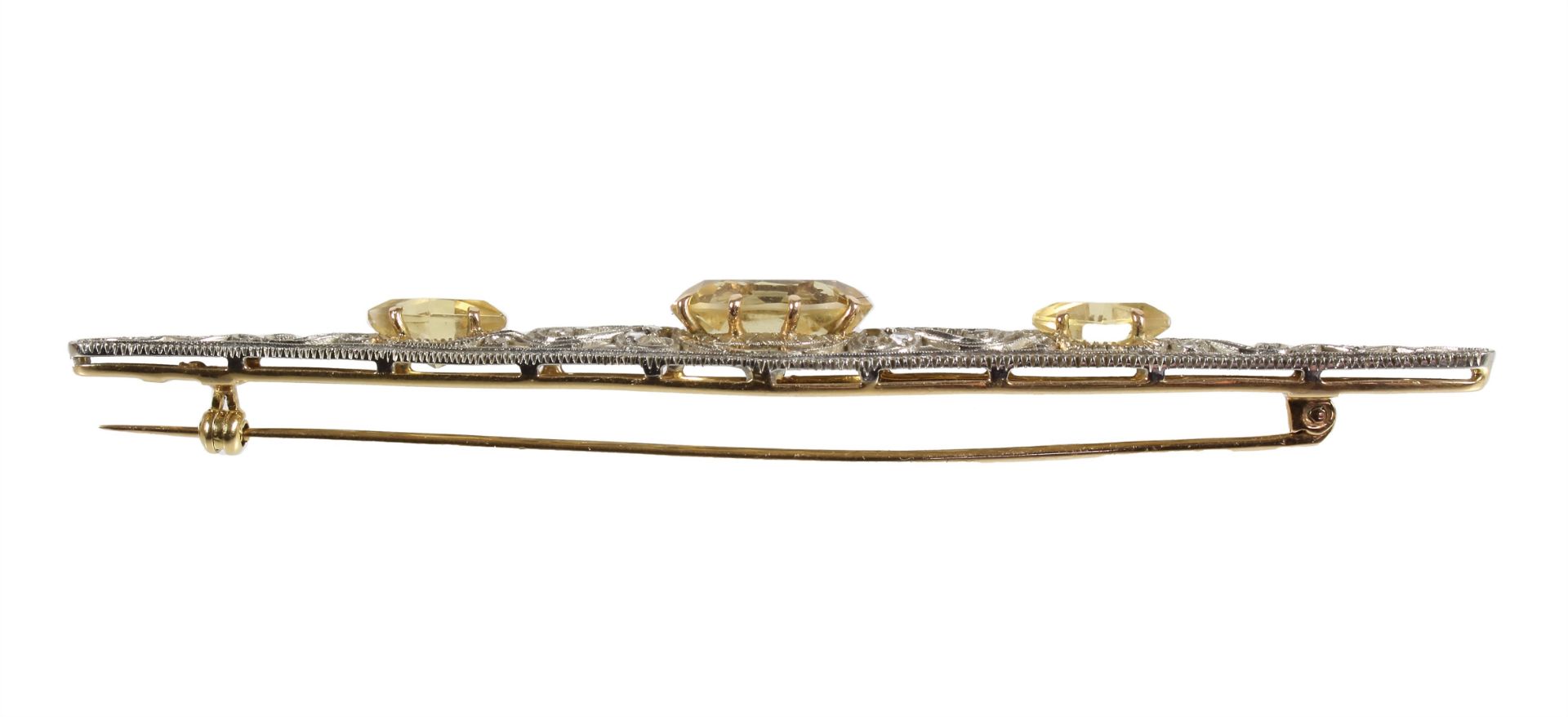 decorative pin/brooch, yellow gold 750/000, central citrine (faceted) c. 7,0 ct, to the side 2 ... - Image 2 of 2