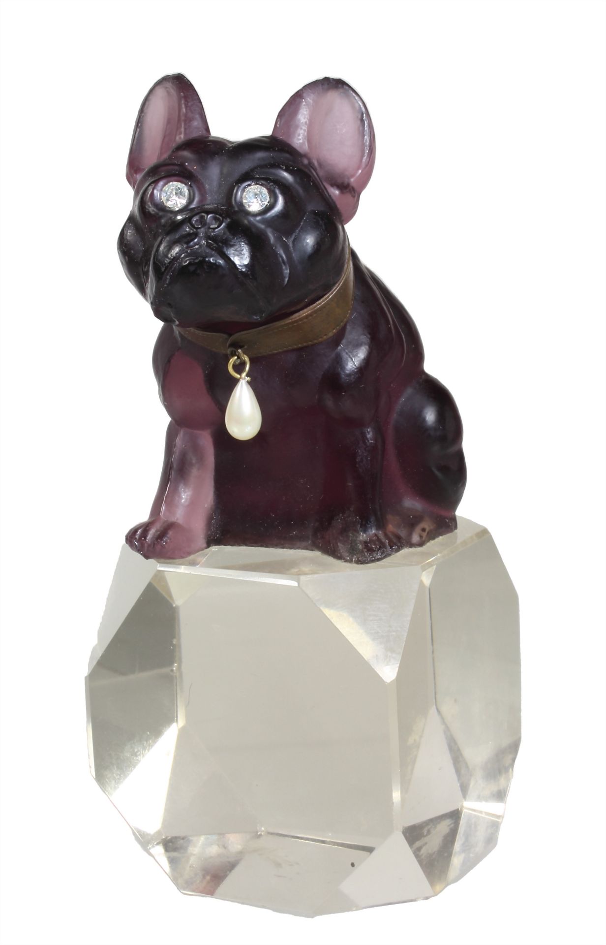 paperweight, ART-DECO 1920/'30s, sitting mastiff on a polished glass base, three-dimensional ...