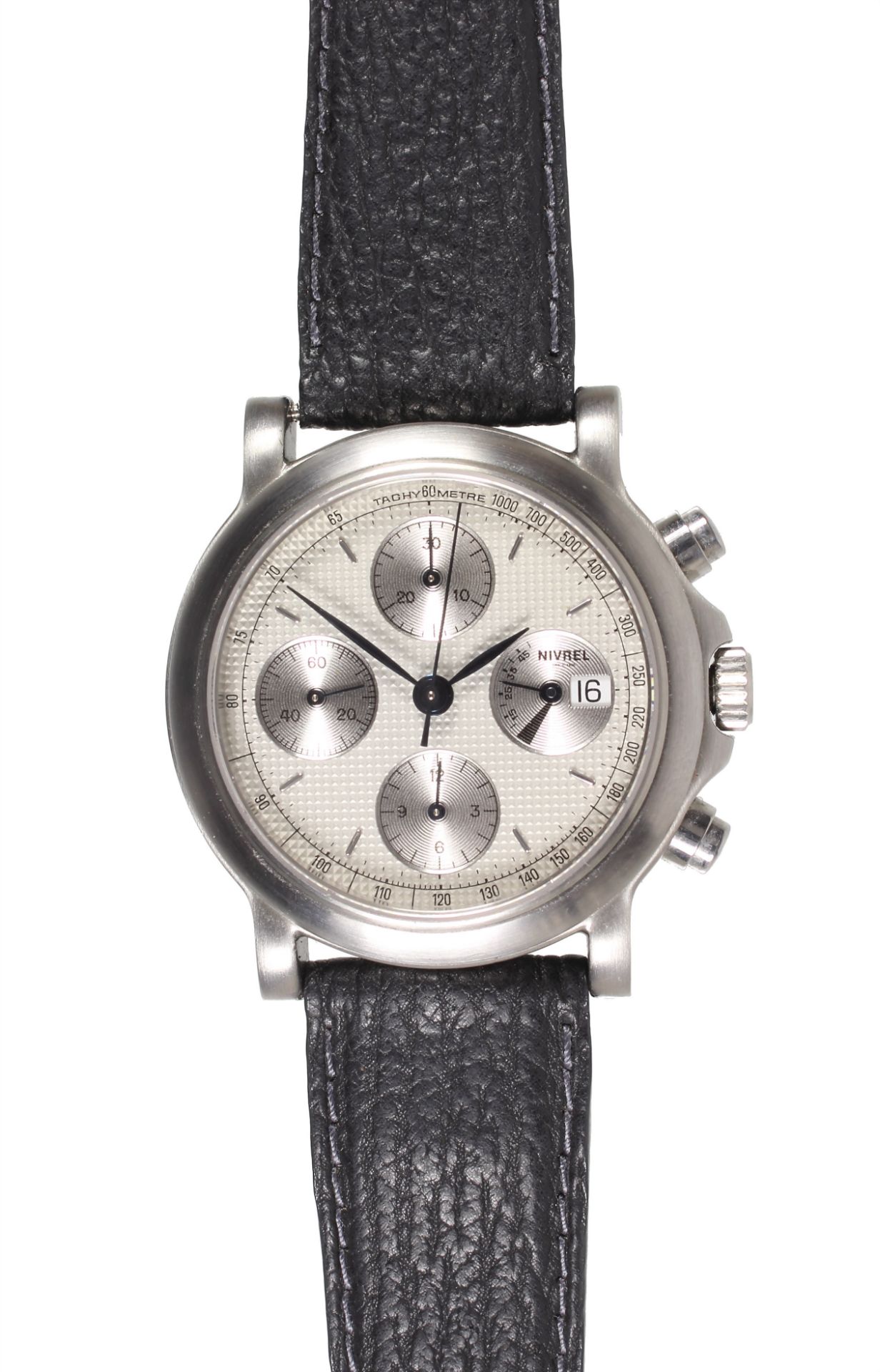 men's watch, NIVREL, chronograph, steel, self-winding, textured clockface, central second, ...